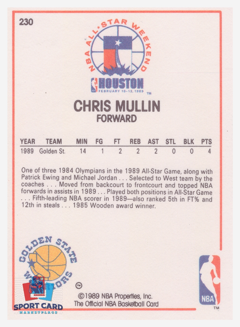 1989-90 NBA Hoops All-Star #230 Chris Mullon / Golden State Warriors – Image 2