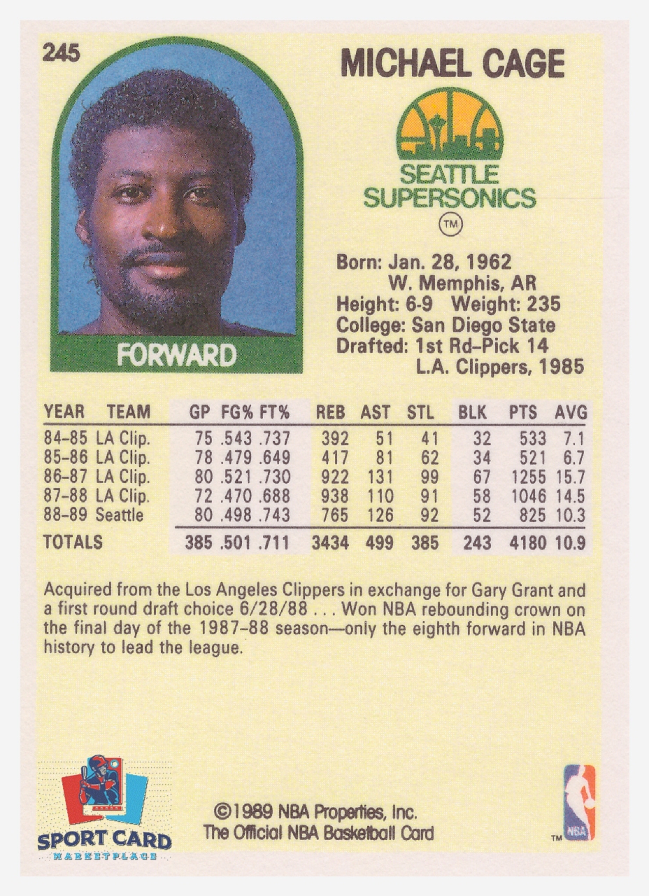 1989-90 NBA Hoops #245 Michael Cage / Seattle Supersonics