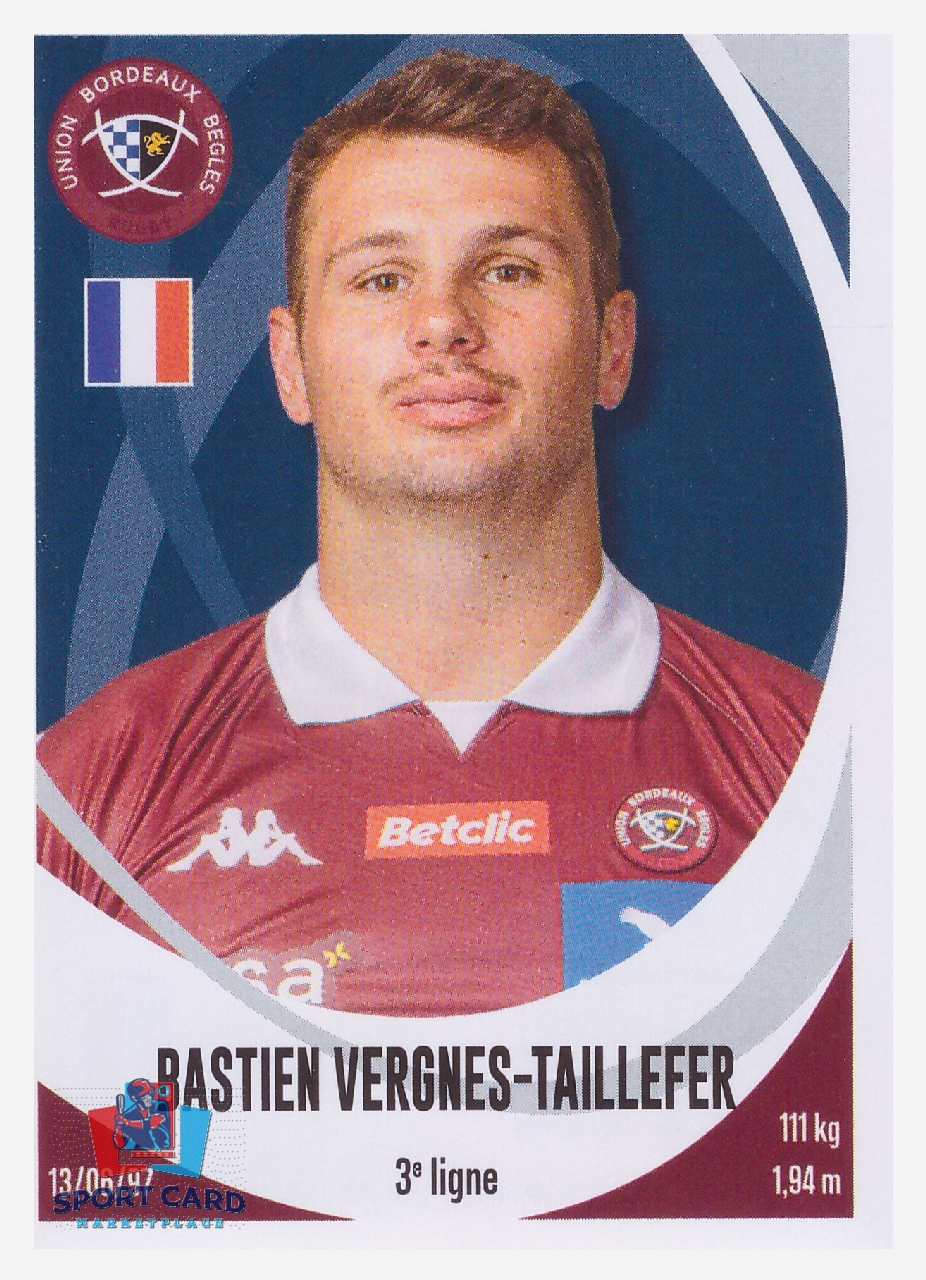 Panini Rugby Top 14 2025-2026 Bastien Vergnes-Taillefer / Bordeaux Bègles N°325