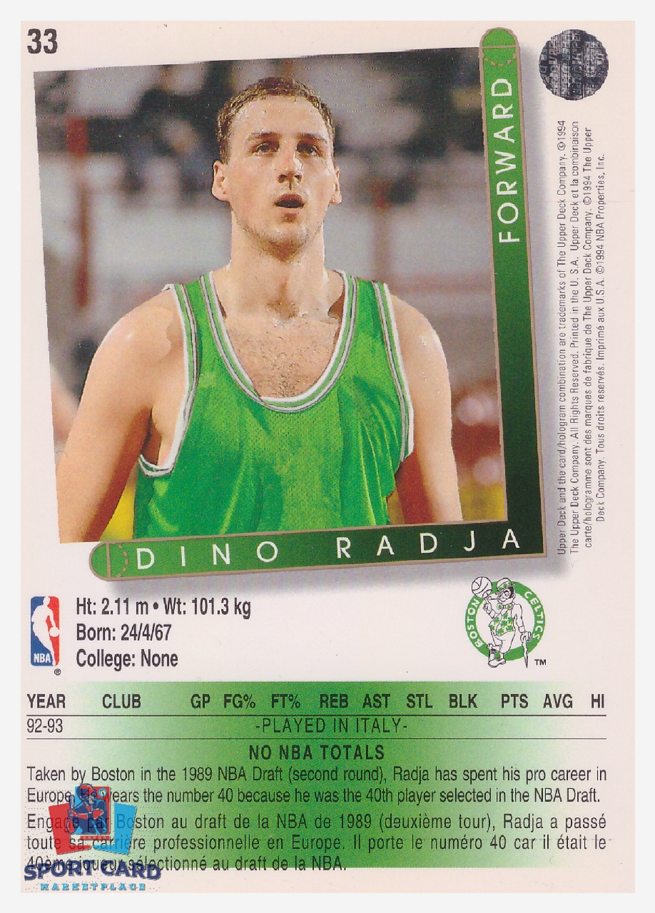 1994 Upper Deck Dino Radja / Boston Celtics #33 – Image 2