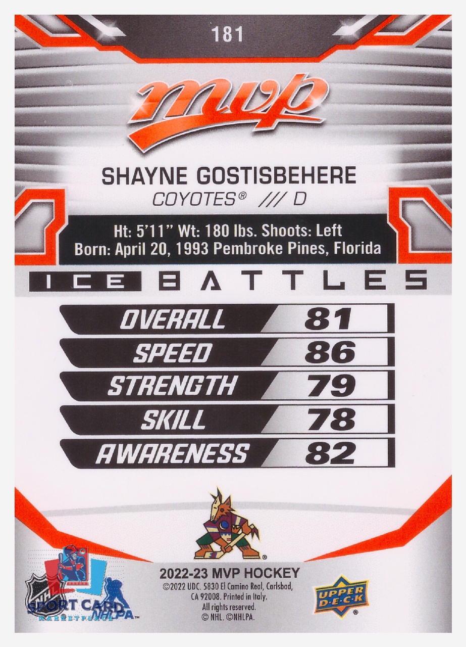 2022-23 Upper Deck MVP Shayne Gostisbehere / Arizona Coyotes #181 – Image 2