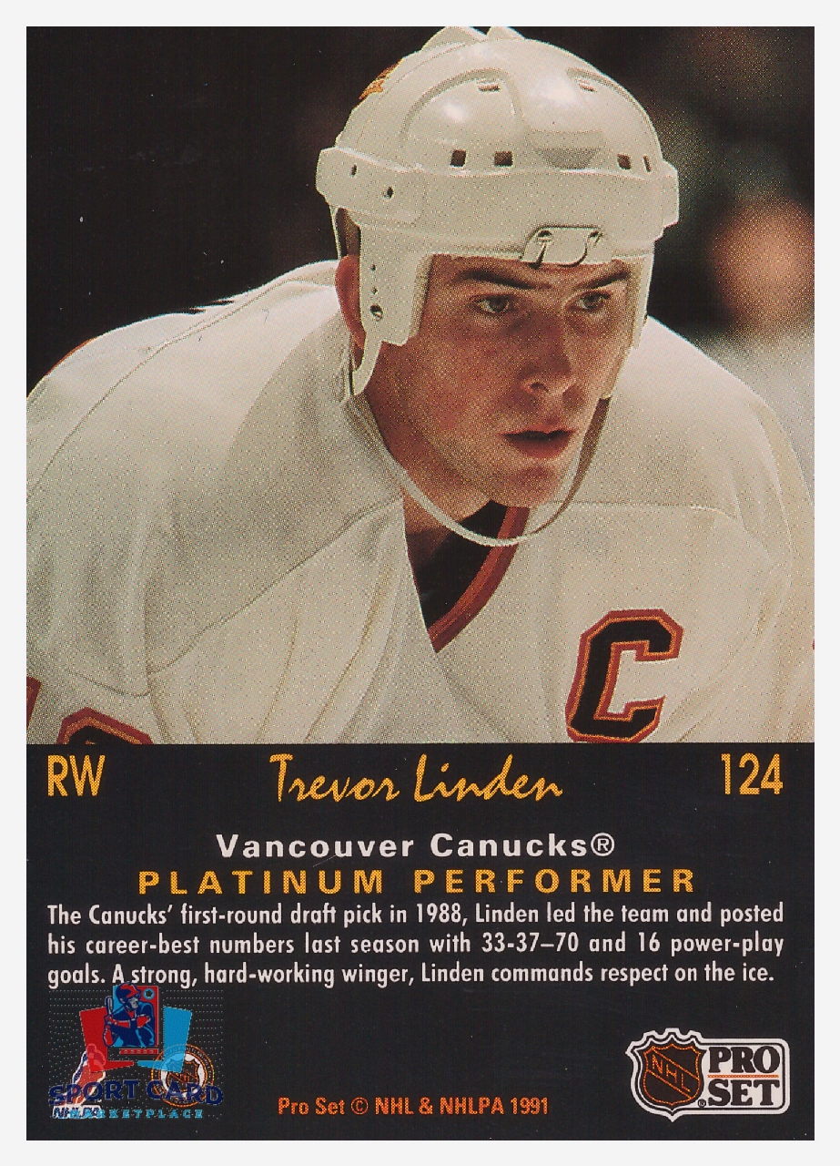 1991-92 Pro Set Platinum Trevor Linden / Vancouver Canucks #124 – Image 2