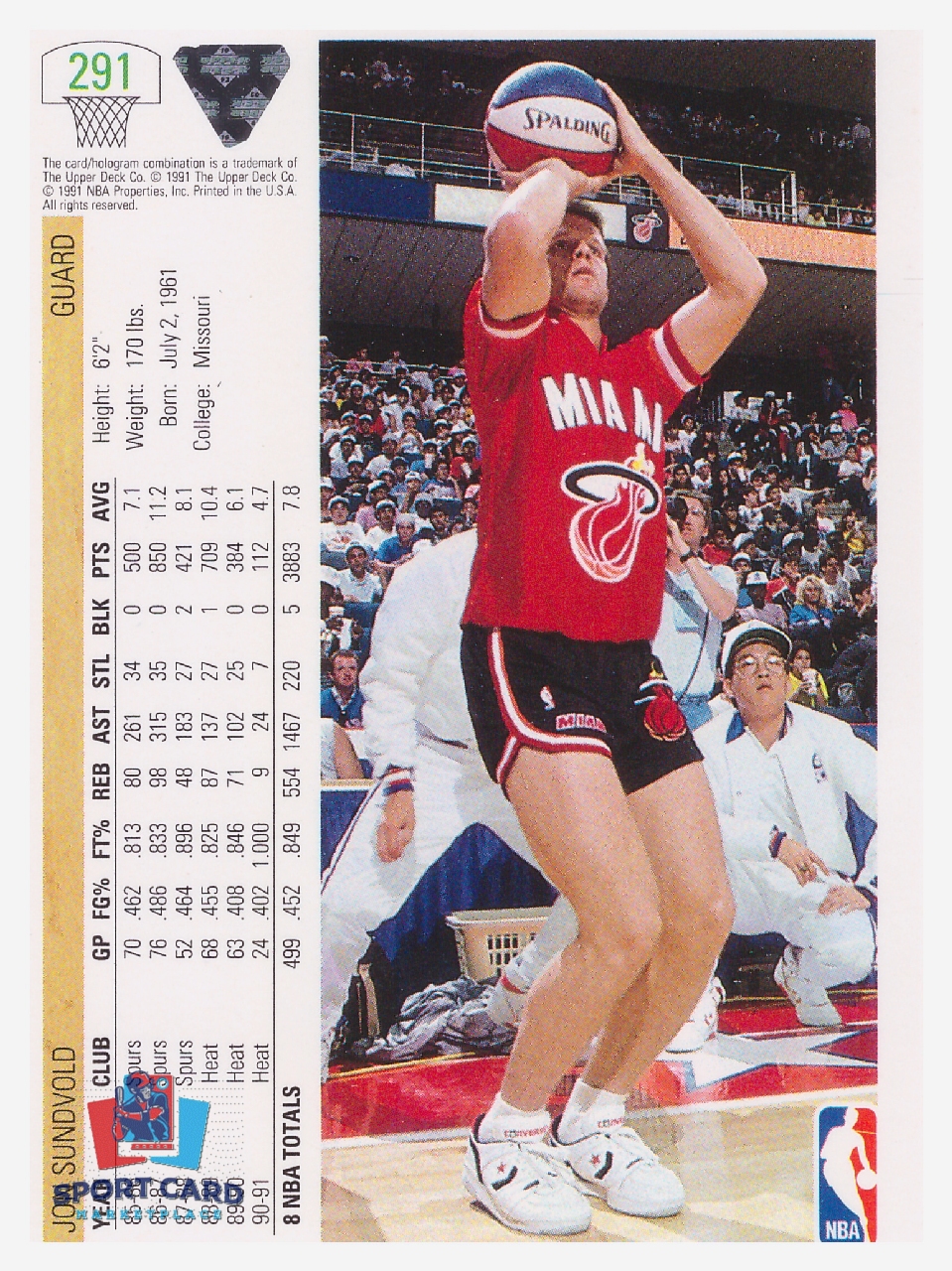 1991-92 Upper Deck Jon Sundvold / Miami Heat #291