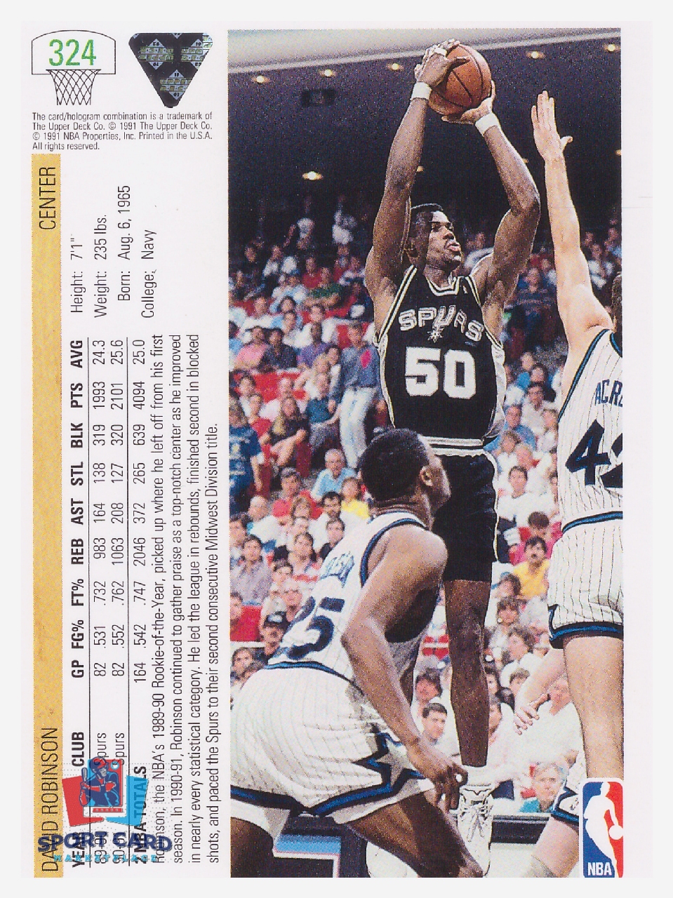 1991-92 Upper Deck David Robinson / San Antonio Spurs #324