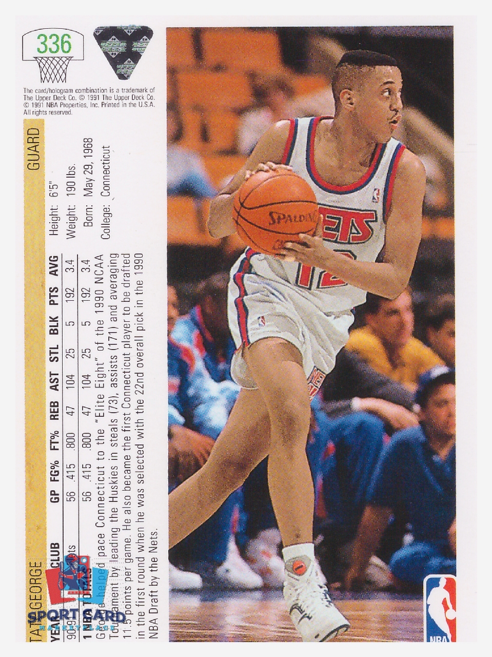 1991-92 Upper Deck Tate George / New Jersey Nets #336 – Image 2