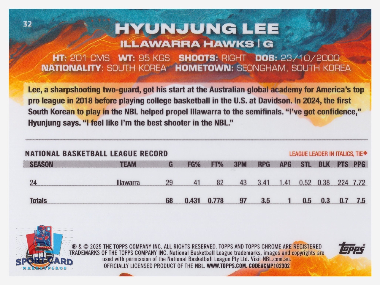 2024-25 Topps Chrome NBL Hyunjung Lee / Illawarra Hawks #32 – Image 2