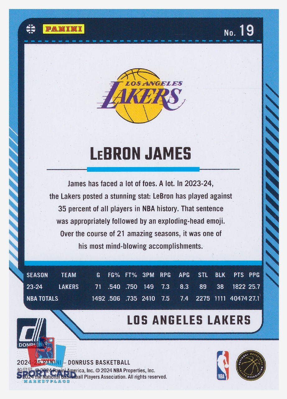 2024-25 Panini Donruss Lebron James / Los Angeles Lakers #19 – Image 2