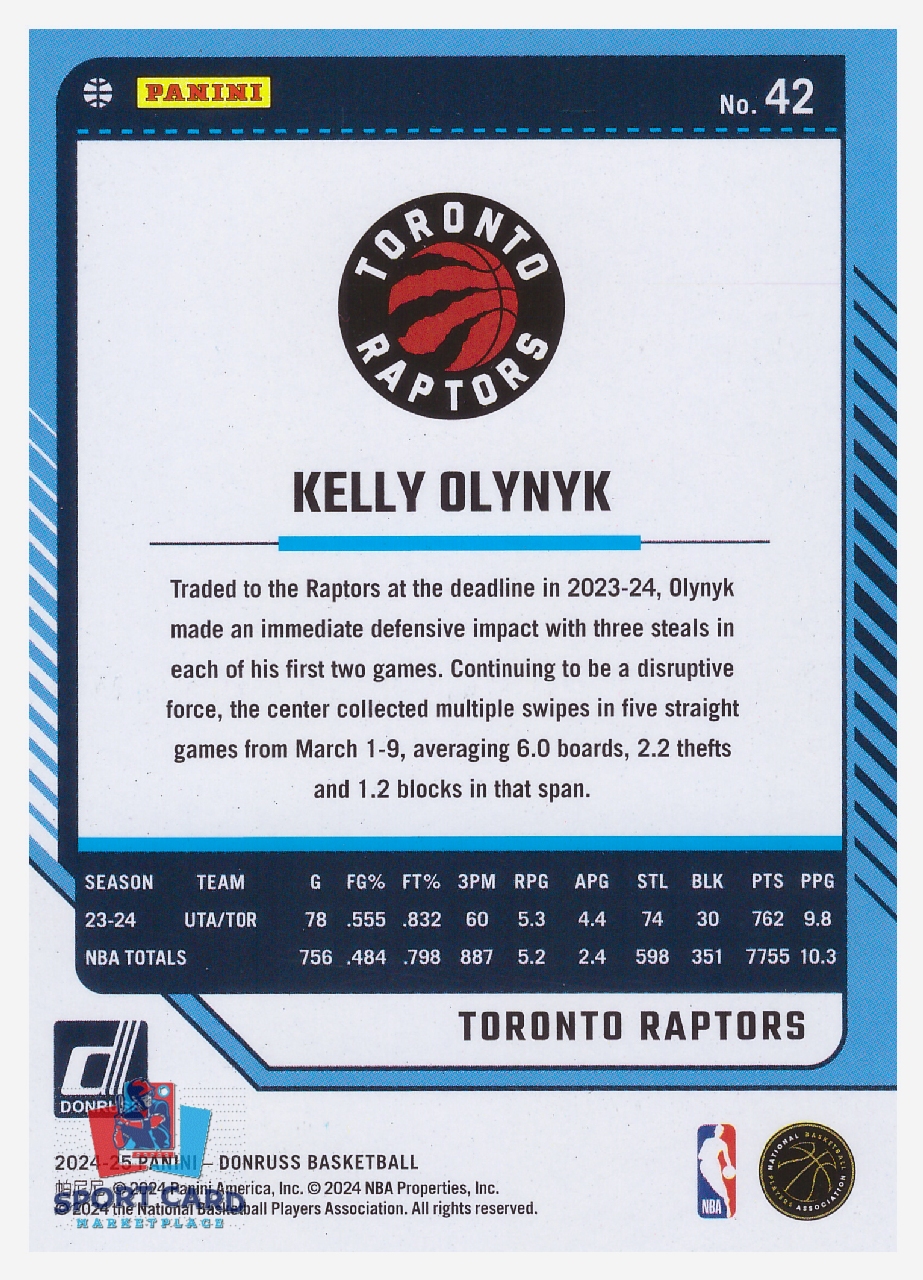 2024-25 Panini Donruss Kelly Olynyk / Toronto Raptors #42