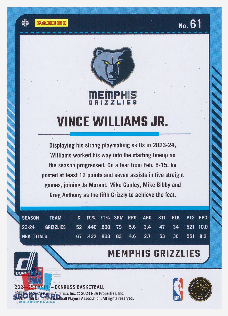 2024-25 Panini Donruss Vince Williams Jr / Menphis Grizzlies #61