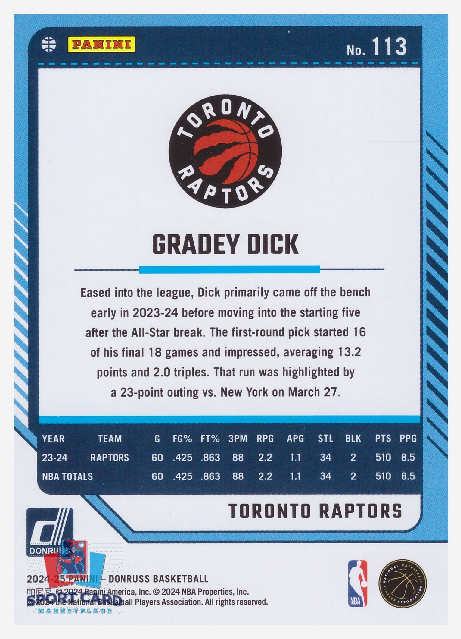 2024-25 Panini Donruss Holo Green Laser Gradey Dick / Toronto Raptors #113