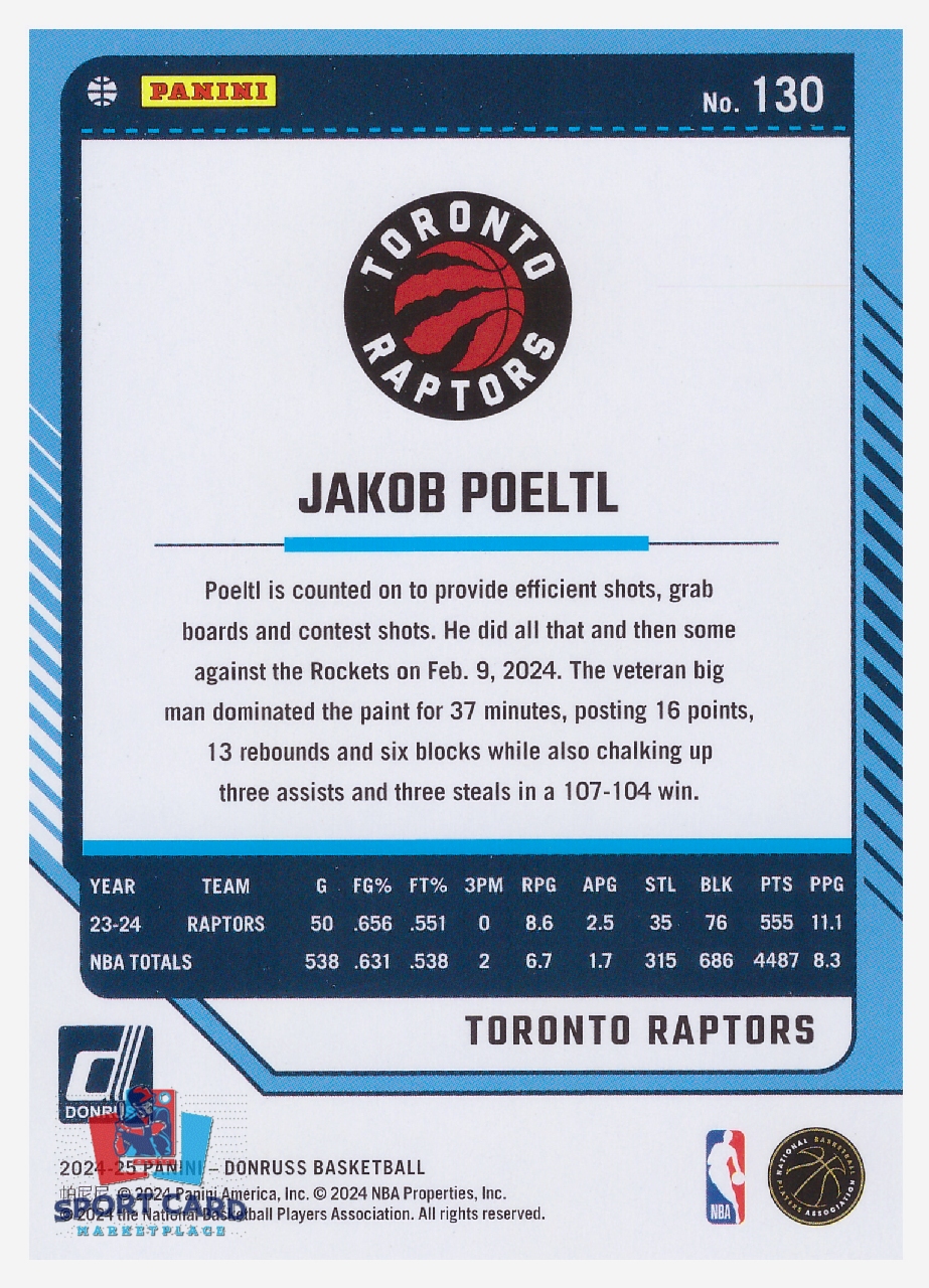 2024-25 Panini Donruss Jakob Poetltl / Toronto Raptors #130