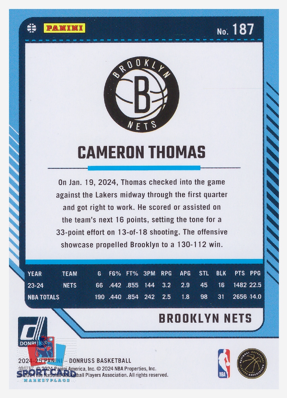 2024-25 Panini Donruss Cameron Thomas / Brooklyn Nets #187 – Image 2