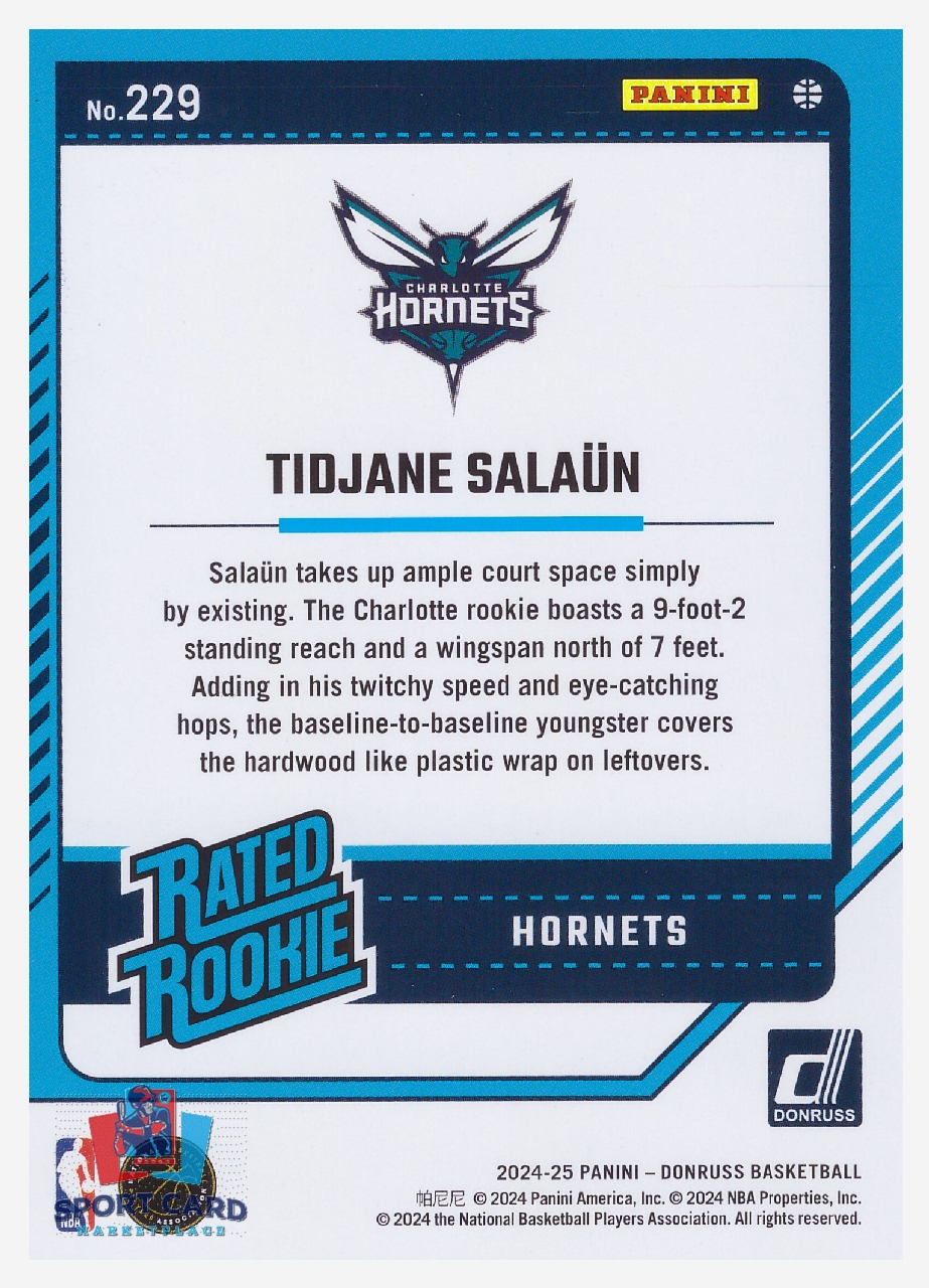 2024-25 Panini Donruss Tidjane Salaün / Charlotte Hornets #229 – Image 2